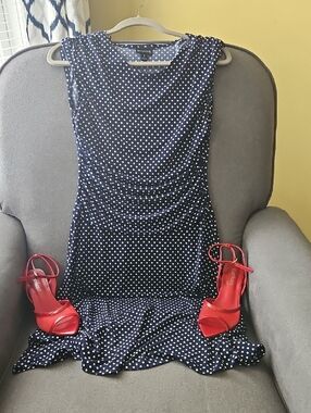 Enfocus Studio Navy Blue Polka Dot Midi Dress